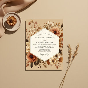 Sienna-Blüten-Rustikale-Hochzeit Einladung