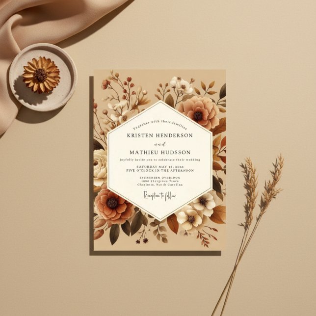 Sienna-Blüten-Rustikale-Hochzeit Einladung (Von Creator hochgeladen)