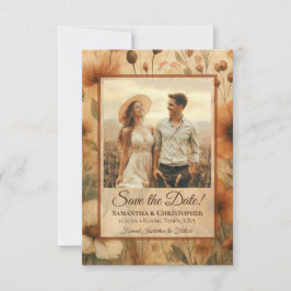 Sienna Boho Watercolor Wildflowers Photo Wedding Save The Date