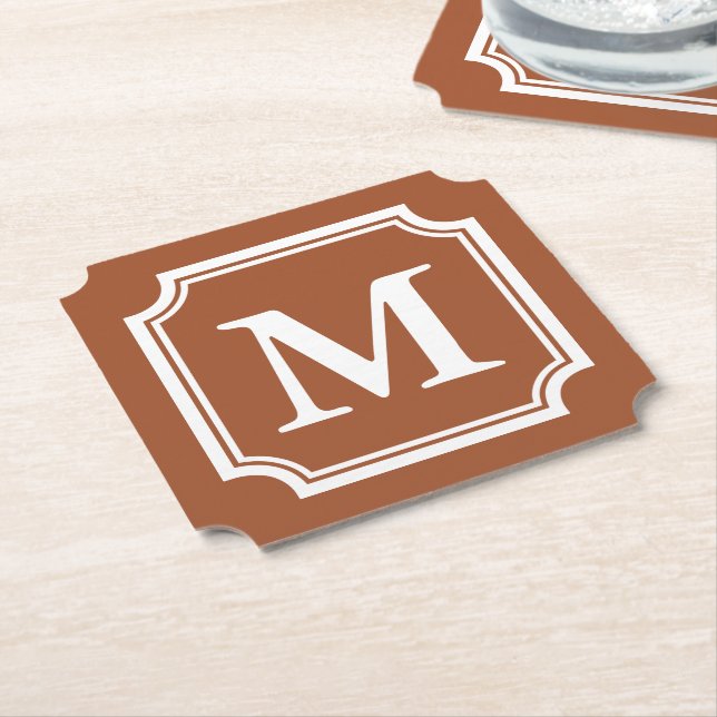 Sienna braun eleganter Rand individuelles Monogram Untersetzer (angewinkelt)