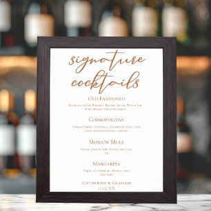 Sienna Brown Hochzeit Signature-Cocktails-Menü Poster