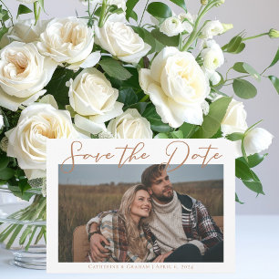 Sienna Brown Script Couple Foto Chill Fall Save The Date