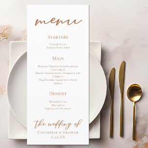 Sienna Brown Script Minimalistisch Custom Wedding Menükarte