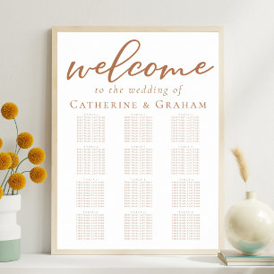 Sienna Brown Script Wedding 12 Table Seating Chart Poster