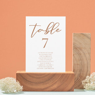 Sienna Brown Script Wedding Tischnummer w Names