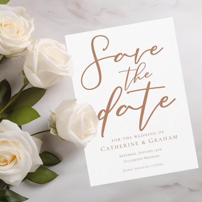 Sienna Brown Typografie Minimalistisch Save The Date (Von Creator hochgeladen)