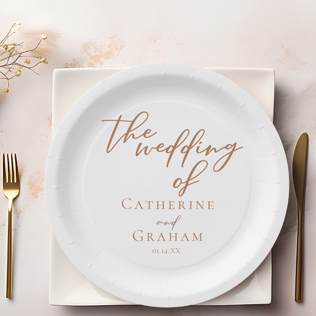 Sienna Brown Typografy Minimalistisch Wedding Pappteller (Von Creator hochgeladen)