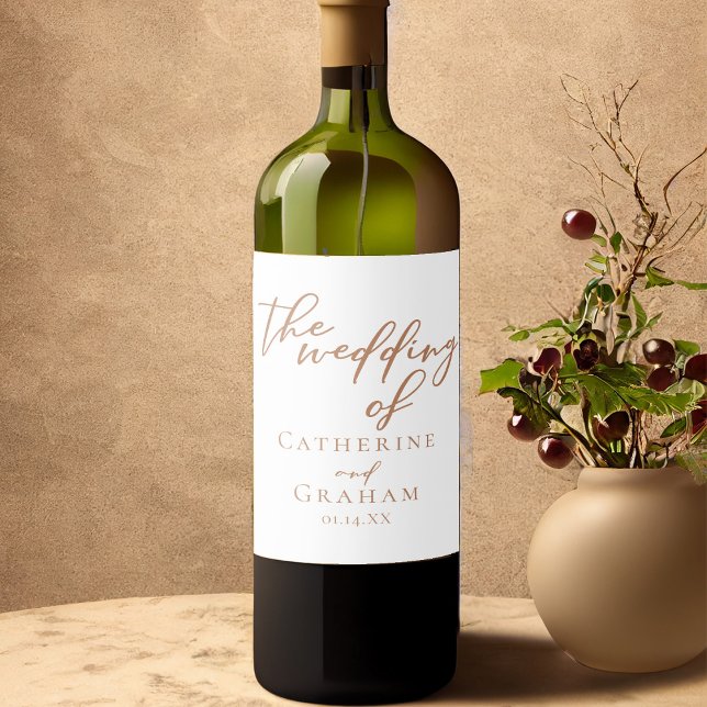 Sienna Brown Typografy Minimalistisch Wedding Weinetikett (Von Creator hochgeladen)
