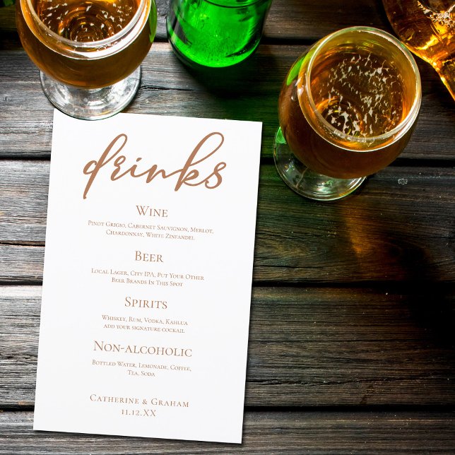 Sienna Brown Typografy Simple Wedding Bar Menu (Von Creator hochgeladen)