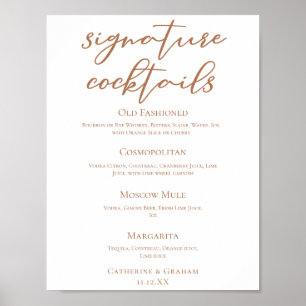Sienna Brown Wedding Signature Cocktails Menü Poster