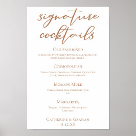 Sienna Brown Wedding Signature Cocktails Menü Poster
