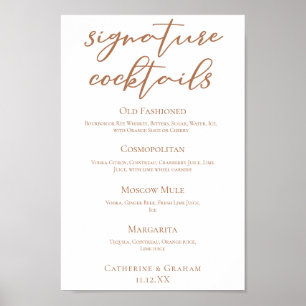 Sienna Brown Wedding Signature Cocktails Menü Poster