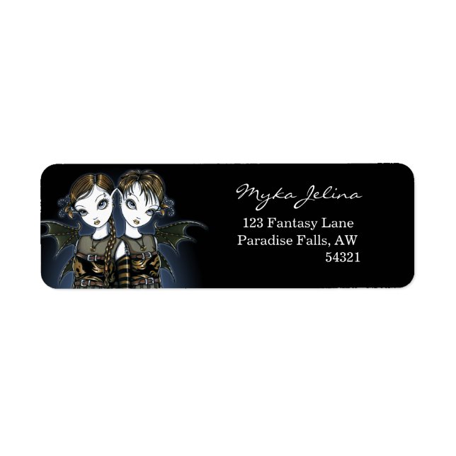 "Sienna & Celeste" Dragon Twin Fairies Art Labels (Vorne)