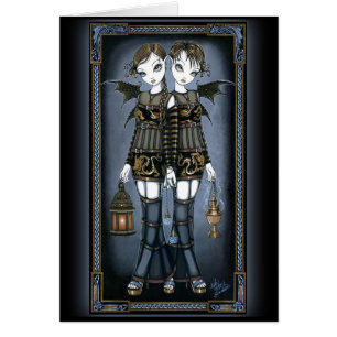 "Sienna & Celeste" Dragon Twin Fairies Kunstkarte