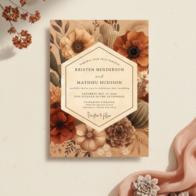 Sienna Earthy Bloom Hochzeit Einladung (Von Creator hochgeladen)