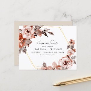 Sienna Floral und Gold Rahmen Save the Date Postkarte