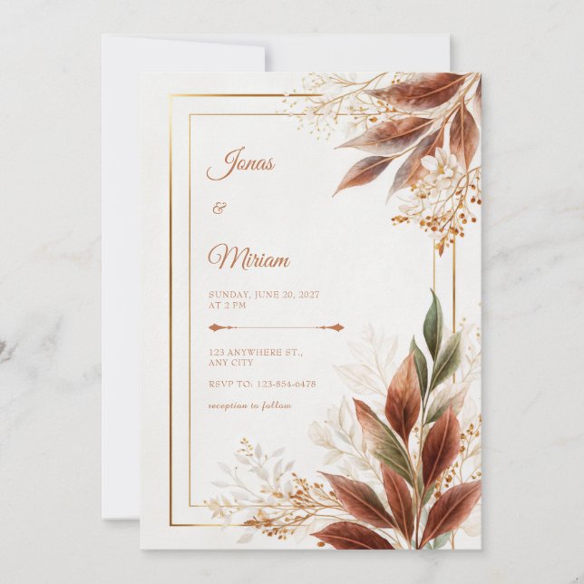 Sienna Leaf Sage Botanische Hochzeit Einladung (Vorderseite)