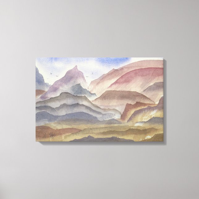 Sienna Ridges Wasserfarbe Landschaft Print Leinwanddruck (Vorderseite)