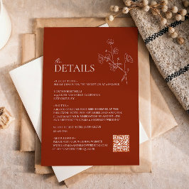 Sienna Terracotta Floral Qr Code Hochzeit Details Begleitkarte
