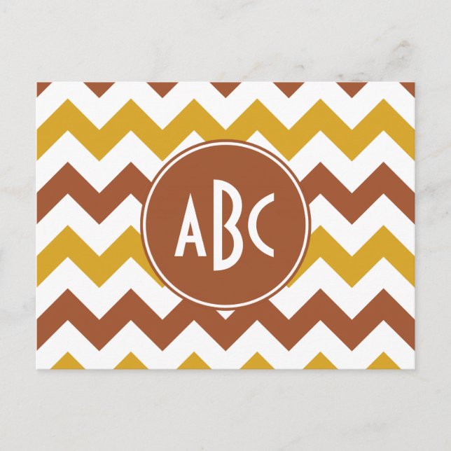 Sienna und Goldenrod Zigzag Monogram Postkarte (Vorderseite)