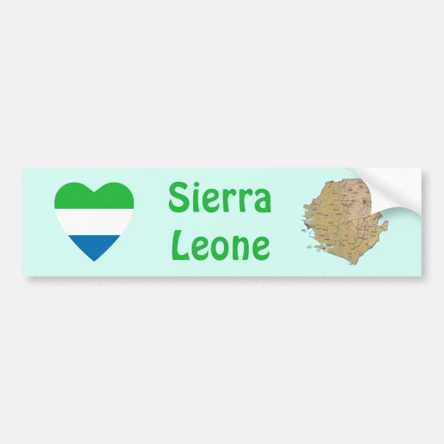 Sierra Leone Flaggenherz + Karte Autoaufkleber (Vorne)