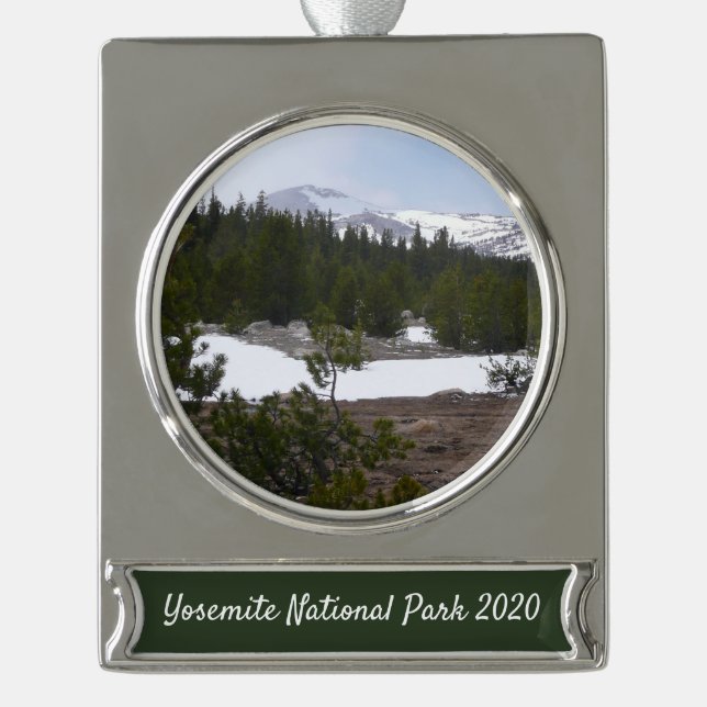 Sierra Nevada Berge und Schnee auf Yosemite Banner-Ornament Silber (Vorderseite)