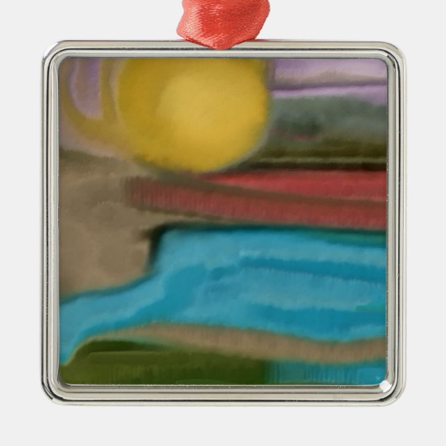 Sierra Sunrise Abstrakte Kunst Silbernes Ornament (Vorne)