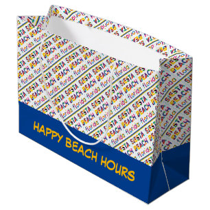 Siesta Beach, Florida. Farbiges Textmuster Große Geschenktüte