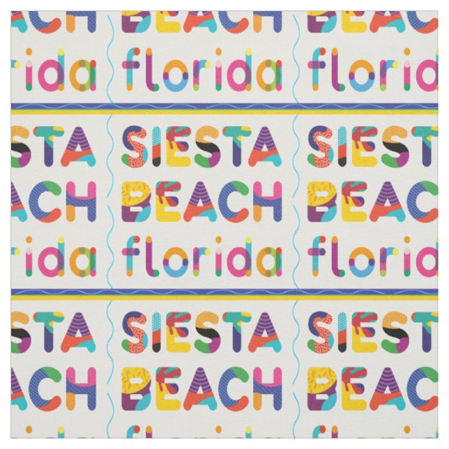 Siesta Beach, Florida. Farbiges Textmuster Stoff (Muster)