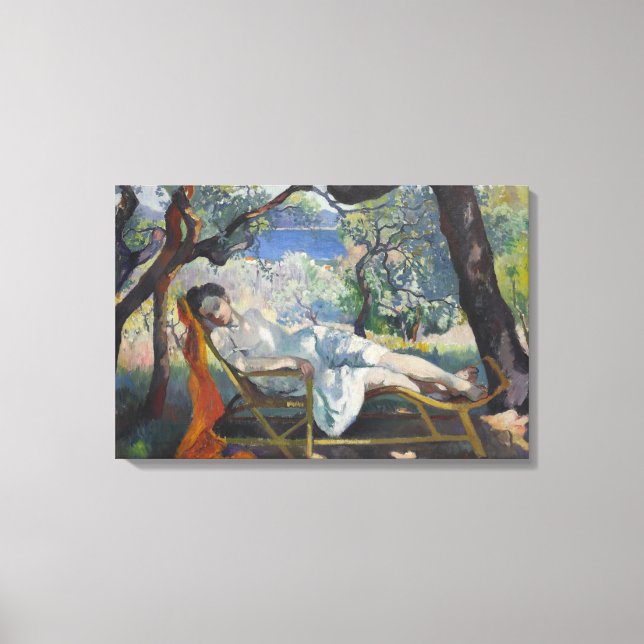 Siesta (Frau, die sich in einem mediterranen Garte Leinwanddruck (Vorderseite)