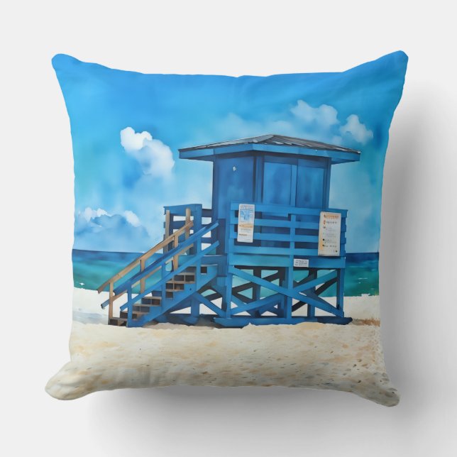 Siesta Key Beach Blue Lifeguard Tower Pillow Kissen (Vorderseite)