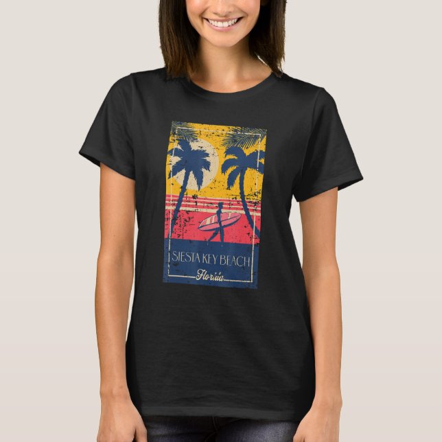 Siesta Key Beach Florida Retro Surfer Beach Distre T-Shirt (Vorderseite)