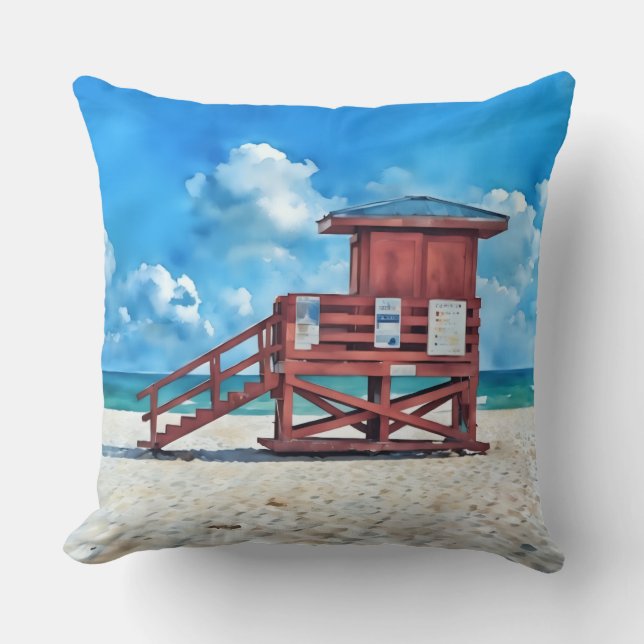 Siesta Key Beach Red LifeGuard Tower Pillow Kissen (Vorderseite)