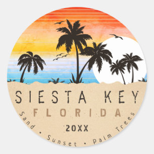 Siesta Key Florida Beach Retro Sunset Souvenir 80e Runder Aufkleber