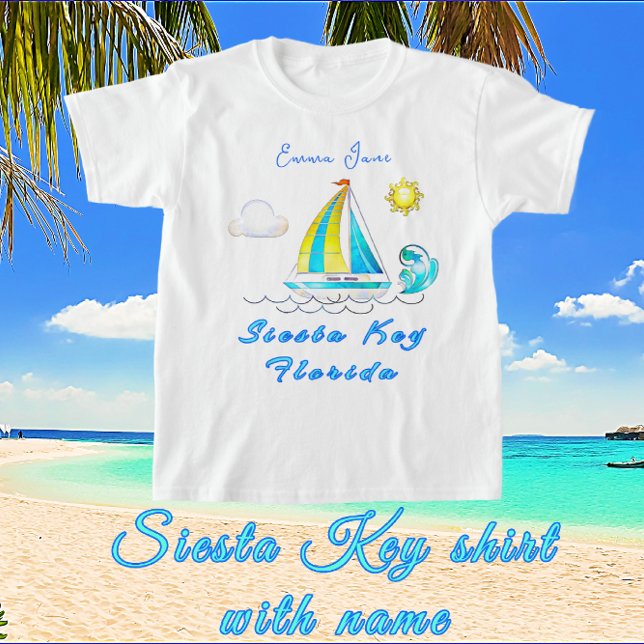 Siesta Key, Florida Sailboat Sun und Name T-Shirt (Von Creator hochgeladen)