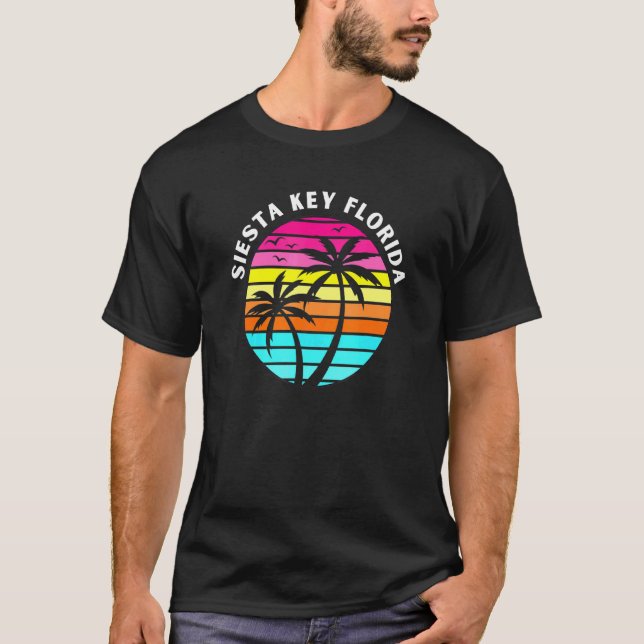 Siesta Key Florida Sonnenuntergang Palmen Familie  T-Shirt (Vorderseite)