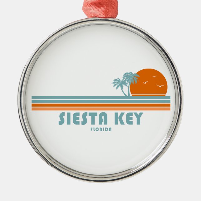 Siesta Key Florida Sun Palm Trees Ornament Aus Metall (Vorne)