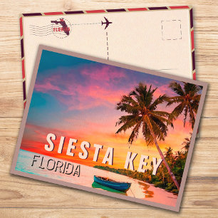 Siesta Key Florida Tropischer Palmenstrand 1950er Postkarte