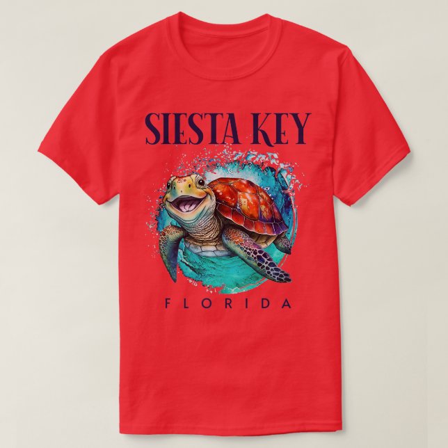 Siesta Key Florida Wasserfarbener Happy Sea Turtle T-Shirt (Design vorne)