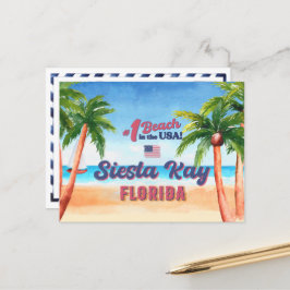 Siesta Key Florida Watercolor Souvenirs FL Vintag Postkarte