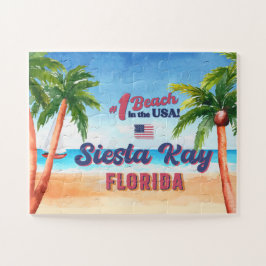 Siesta Key Florida Watercolor Souvenirs FL Vintag Puzzle
