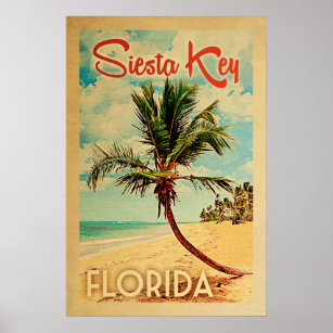 Siesta Key Poster Florida Vintag Palm Tree Beach