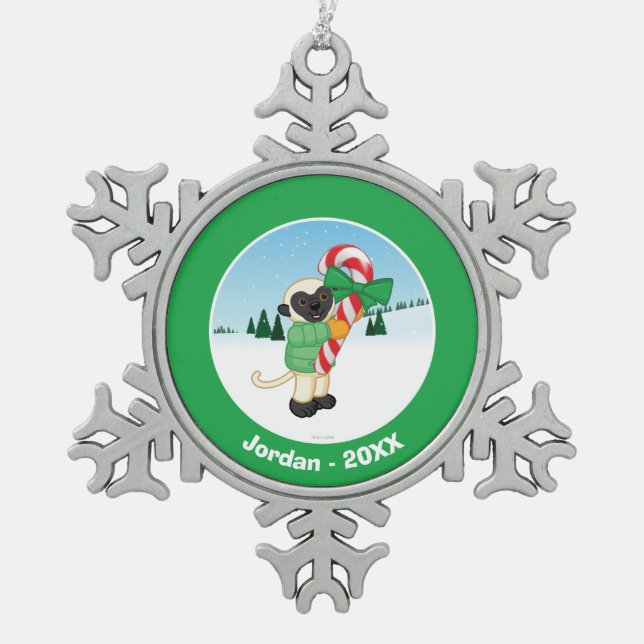 Sifaka Lemur Schneeflocken Zinn-Ornament (Vorderseite)