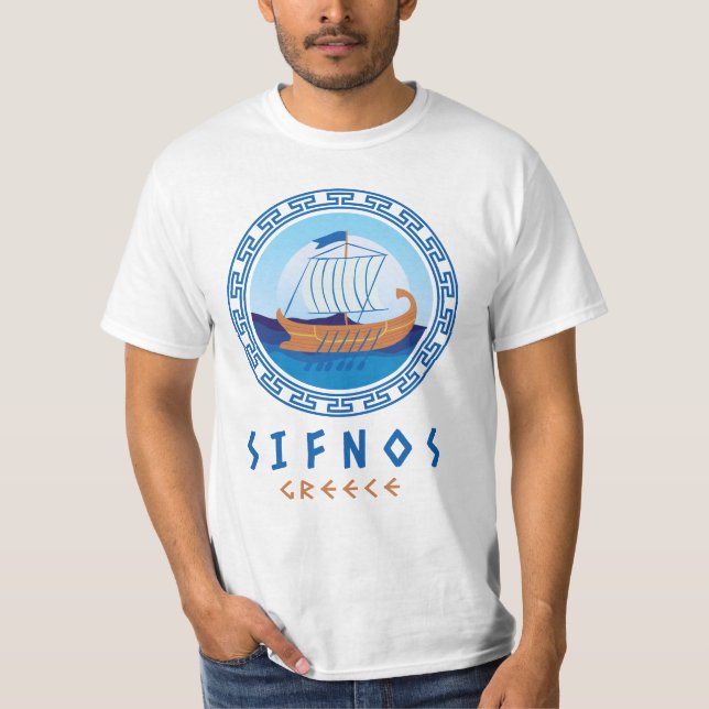 Sifnos, griechisch-griechischer Schiffsdesignerman T-Shirt (Vorderseite)