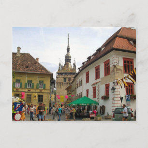Sighisoara, CLocktower und Touristen Postkarte