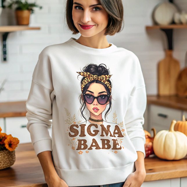 Sigma Babe GenZ Leopard Messy Bun Womens Gen Z Sweatshirt (Von Creator hochgeladen)