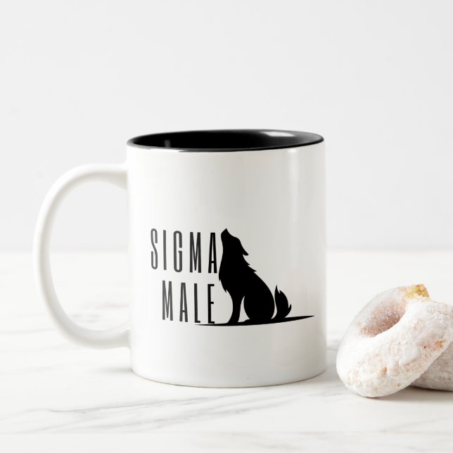 Sigma Male Lone Wolf Loner Meme Zweifarbige Tasse (Mit Donut)