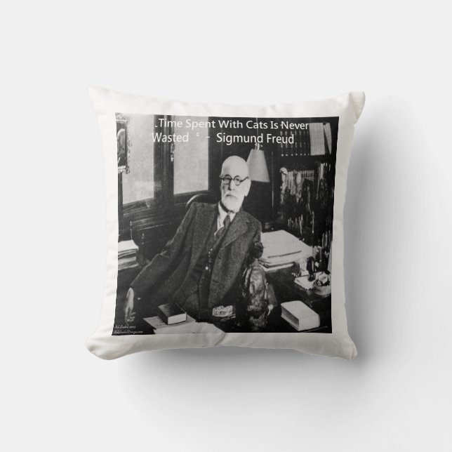 Sigmund Freud & Cat Quote Throw Kissen (Vorderseite)