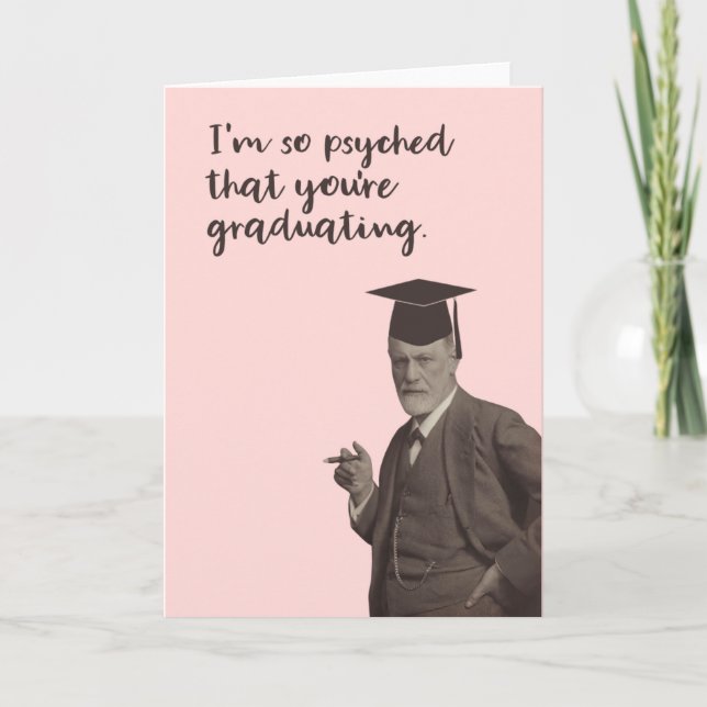 Sigmund Freud Funny Psyched Graduation in Pink Karte (Vorderseite)