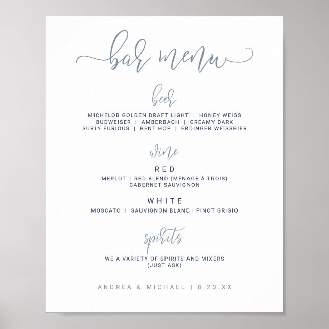 Sign - Bounce Script (Dusty Blue) - Hochzeitmenü B Poster (Vorne)